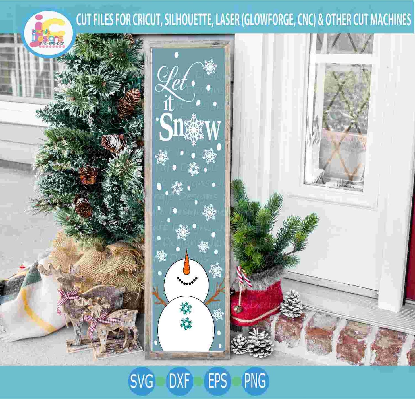 Snowman svg, Let it Snow sign bundle SVG Winter Snowman design looking up, silhouette cut fles, cricut Svg, Eps Dxf Png laser Clipart - JenCraft Designs