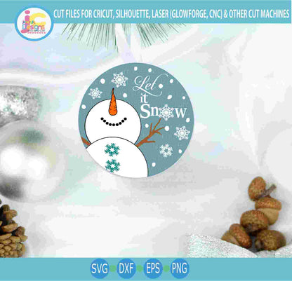 Snowman svg, Let it Snow round sign SVG Winter Snowman design looking up, silhouette cut fles, cricut Svg, Eps Dxf Png laser Clipart - JenCraft Designs