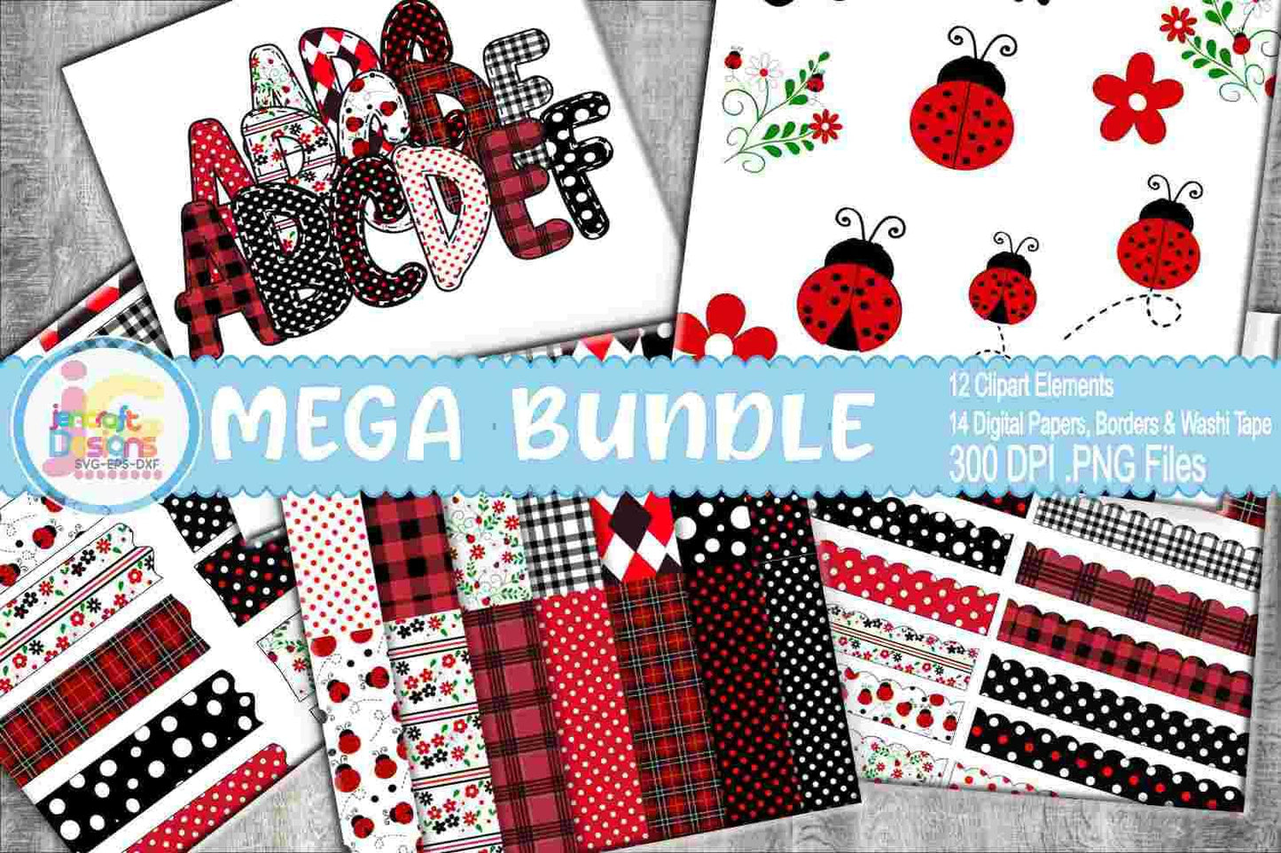 LadyBug Alphabet Png, Scrapbook Mega Bundle Png - JenCraft Designs