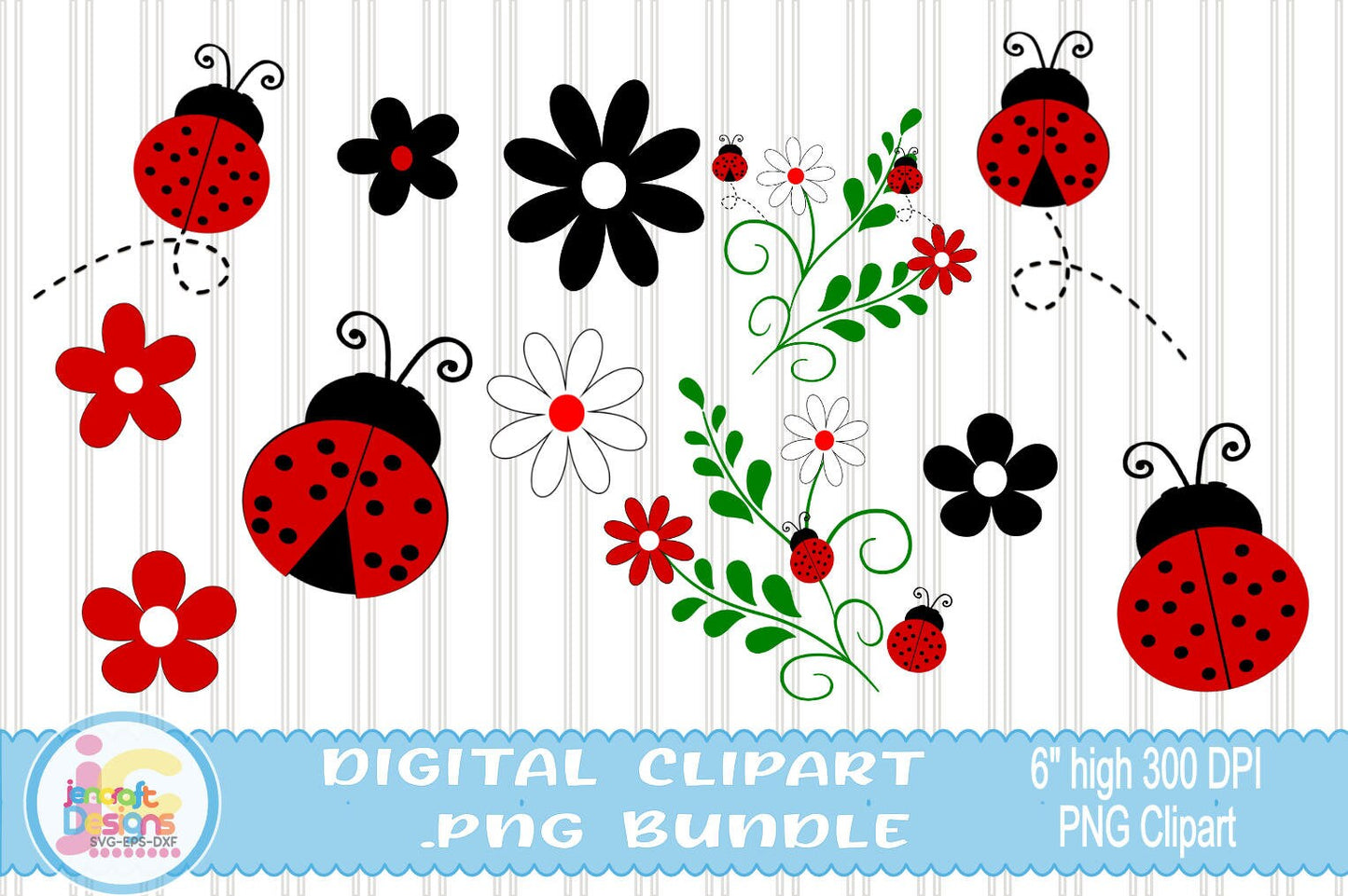 LadyBug Digital Scrapbook Mega Bundle Png Print File for Sublimation or Printing - JenCraft Designs