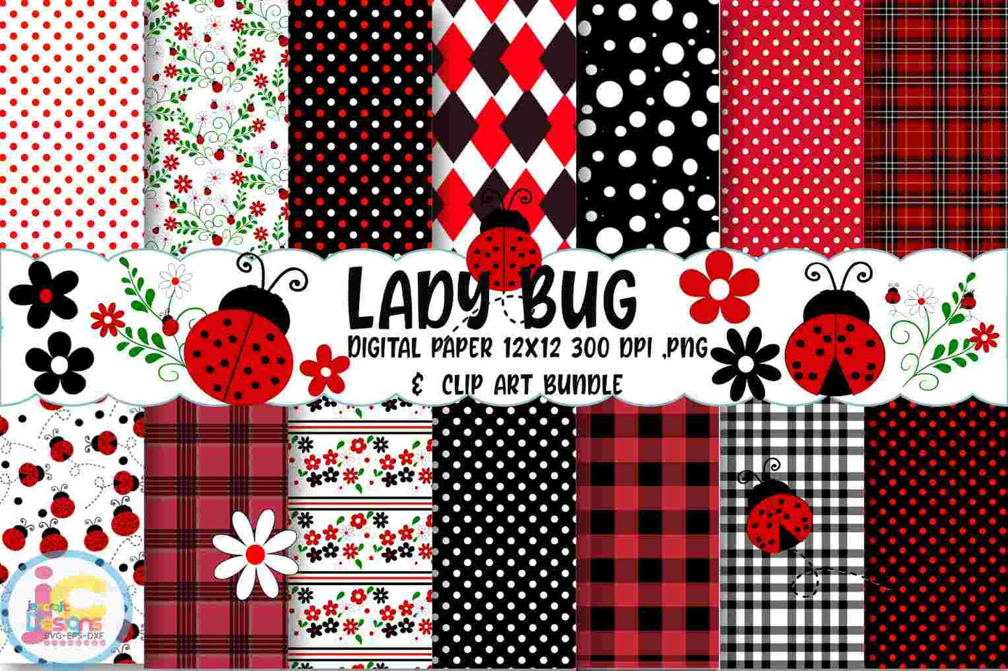 LadyBug Digital Scrapbook Mega Bundle Png Print File for Sublimation or Printing - JenCraft Designs