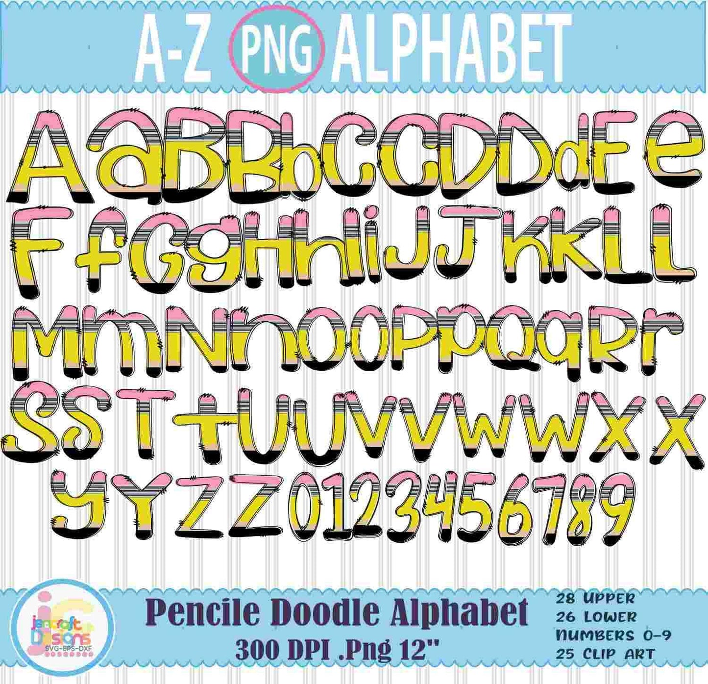 School Doodle Letters Alphabet Png Print File for Sublimation or Printing - JenCraft Designs