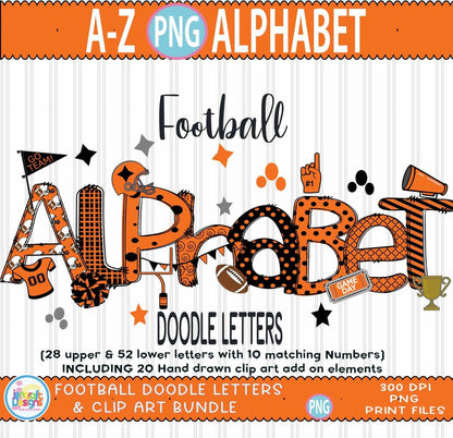 Black and Orange Doodle Letters png, Football Black Orange Alphabet Png - JenCraft Designs