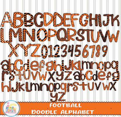 Black and Orange Football Doodle Letters Alphabet Png Print File for Sublimation or Printing - JenCraft Designs