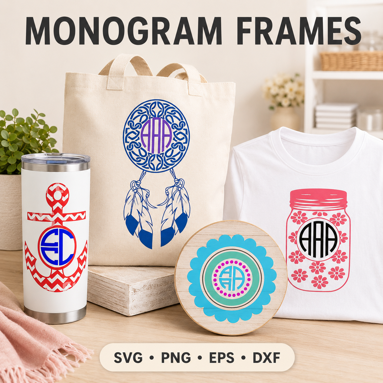 monogram frames svg eps dxf png cut files