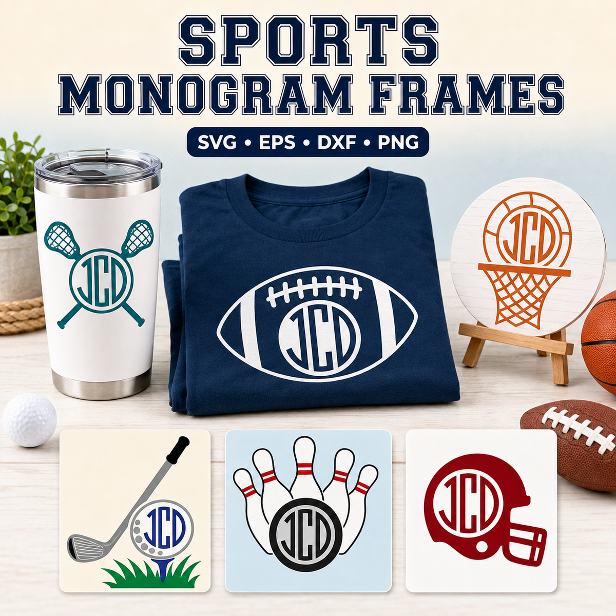Sports Monogram Frames Svg eps dxf png cut files