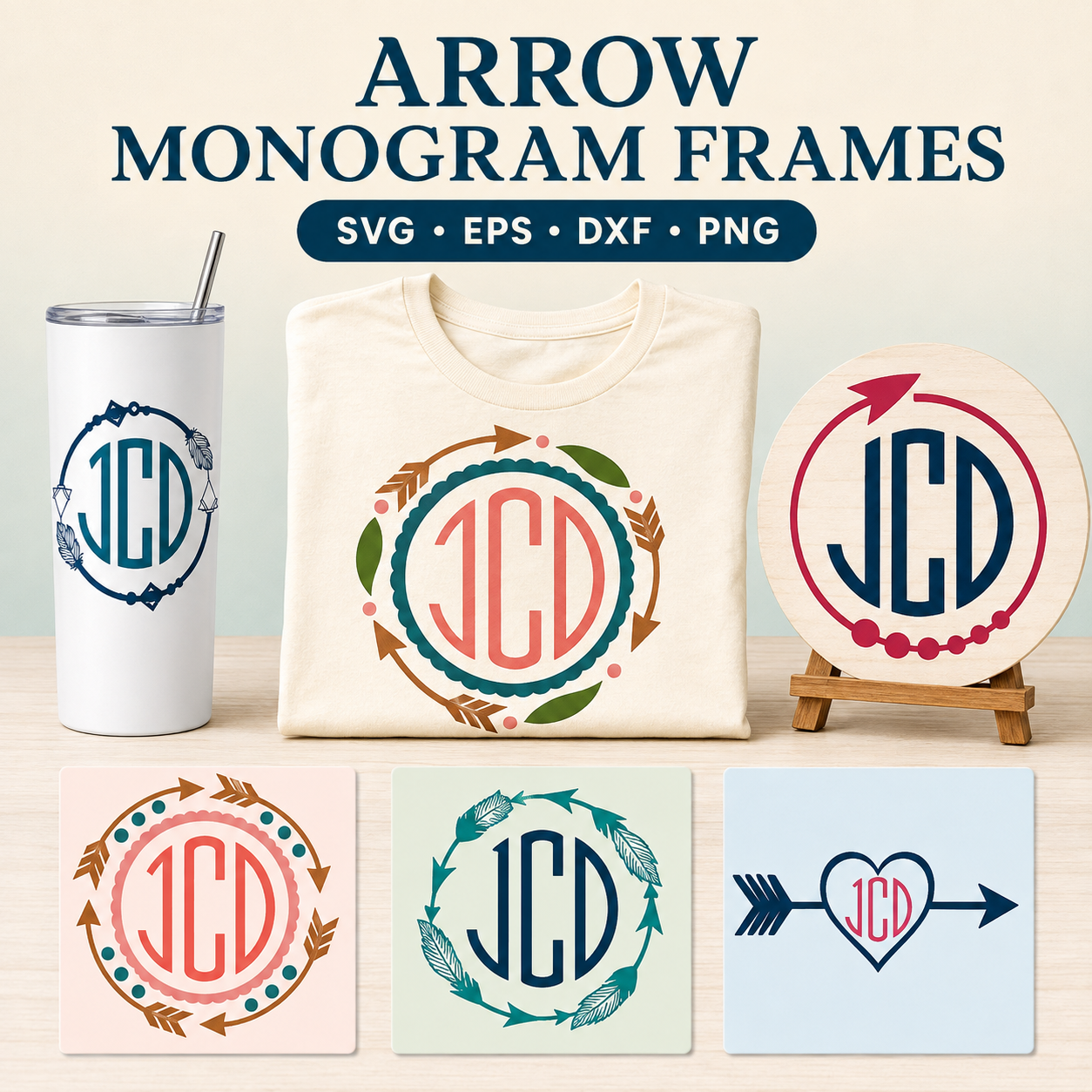 arrow monogram frames svg eps dxf png cut files