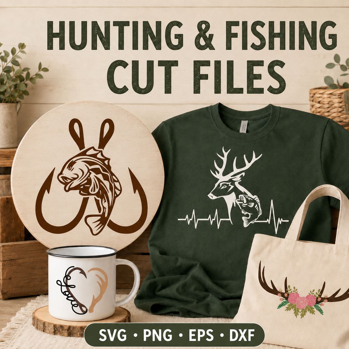 Hunting and Fishing Designs in SVG, EPS, DXF and PNG