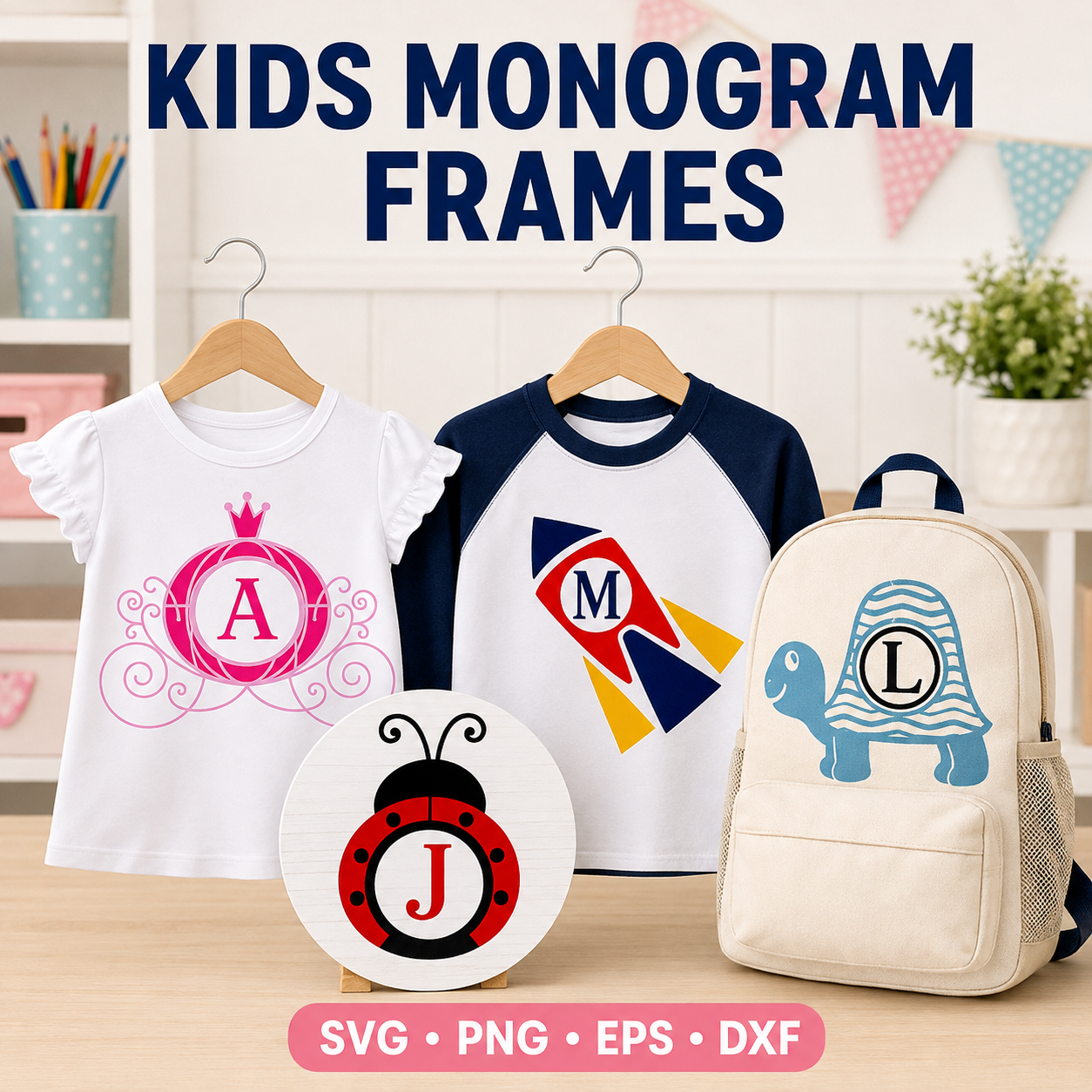 Kids Monogram Frames svg eps dxf png cut files