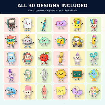 Cute School Supplies PNG Bundle | Back to School Sublimation Clipart