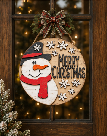 Snowman Christmas Door Hanger SVG | Layered Laser Cut Sign SVG EPS DXF PNG