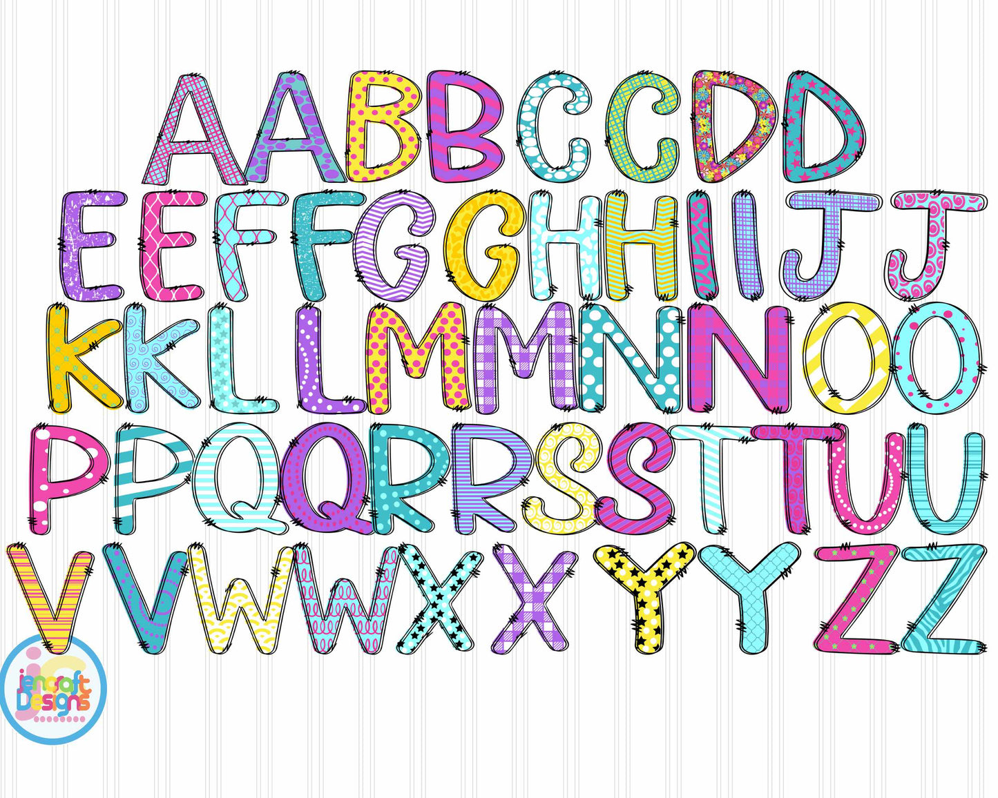 Retro Doodle Letters Png | Groovy Doodle Letters Png Sublimation File