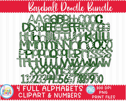 Baseball Doodle Letters | Baseball Alphabet Png Sublimation File