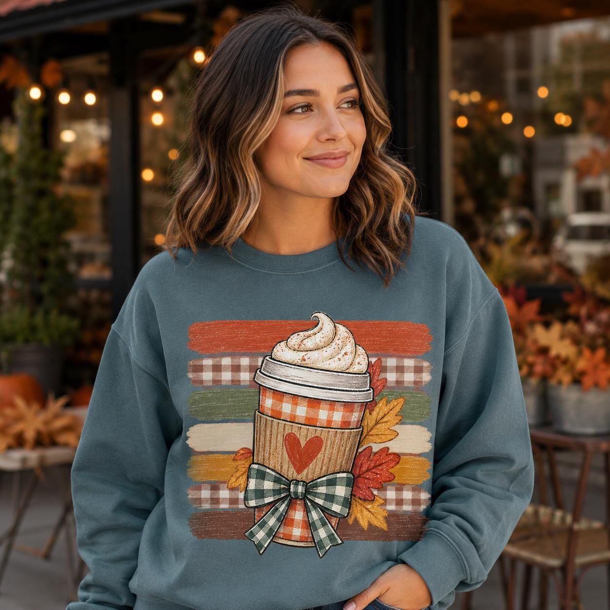 Fall Coffee Cup PNG Sublimation Design, 2 Versions