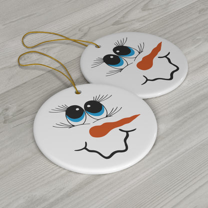 Female Snowman Face Ceramic Ornament, 1-Pack Printify