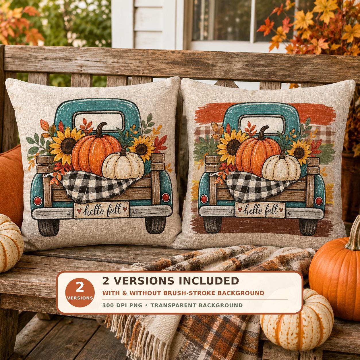 Hello Fall Truck PNG Sublimation Design, 2 Versions