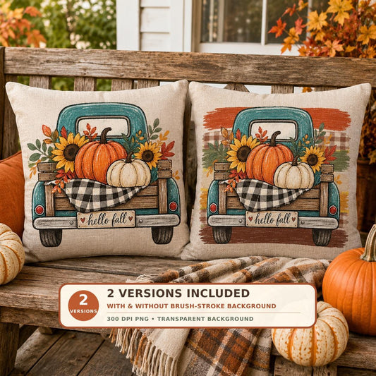 Hello Fall Truck PNG Sublimation Design, 2 Versions