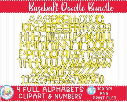 Baseball Doodle Letters | Baseball Alphabet Png Sublimation File