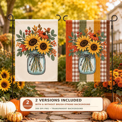 Sunflower Mason Jar PNG Sublimation Design, 2 Versions