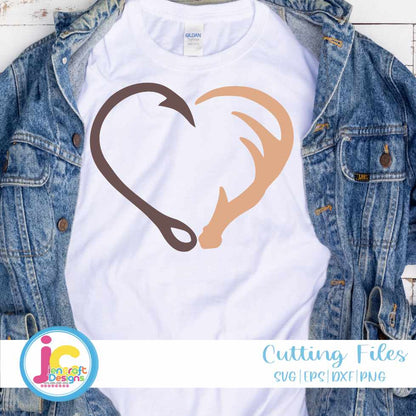 Fish Hook Deer Antler svg | Interlocking Hook and Antler Heart Svg