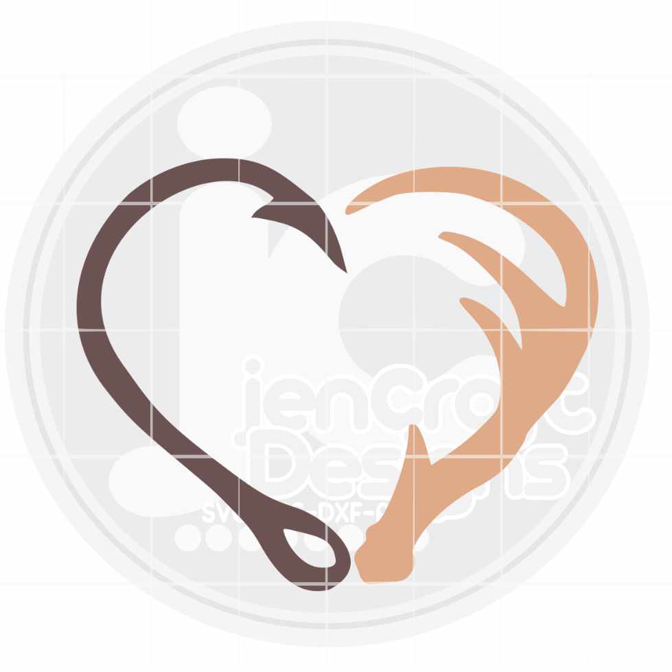 Fish Hook Deer Antler svg | Interlocking Hook and Antler Heart Svg