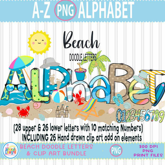 Beach Alphabet Png, Summer Doodle Letters Png - JenCraft Designs
