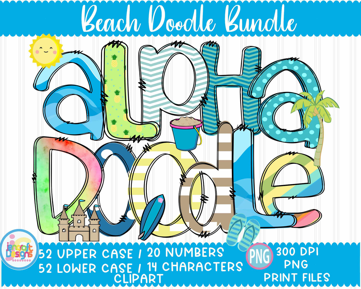 Beach Doodle Letters Png | Summer Alphabet Png Sublimation File