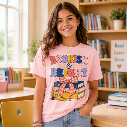 Bookish & Bright Back to School Sublimation PNG Teacher Shirt Design