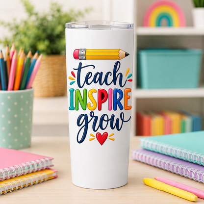 Teach Inspire Grow Back to School Sublimation PNG Teacher Shirt Design