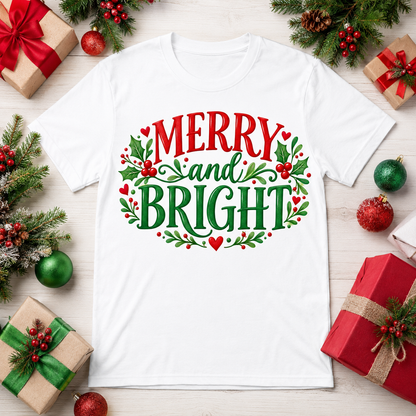 Merry and Bright Christmas Sublimation PNG Sweatshirt Design