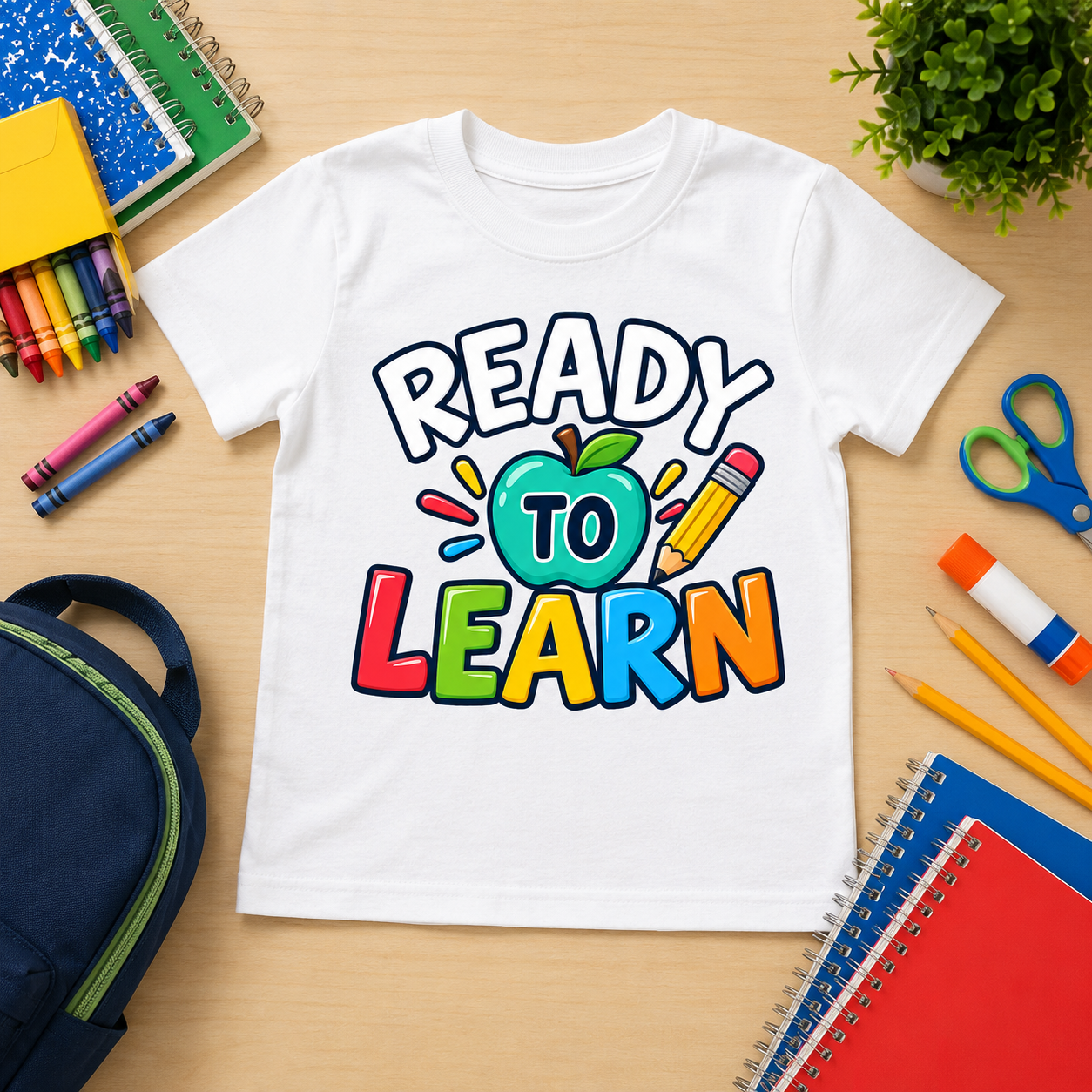 Ready to Learn Back to School Sublimation PNG Kids Backpack Design