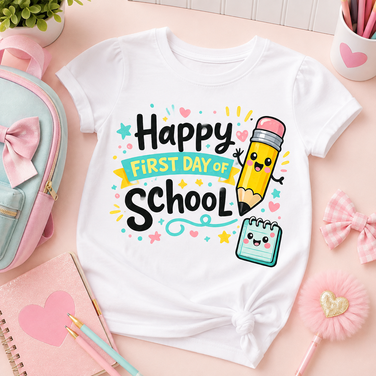 Happy First Day of School Back to School Sublimation PNG Kids Shirt Design