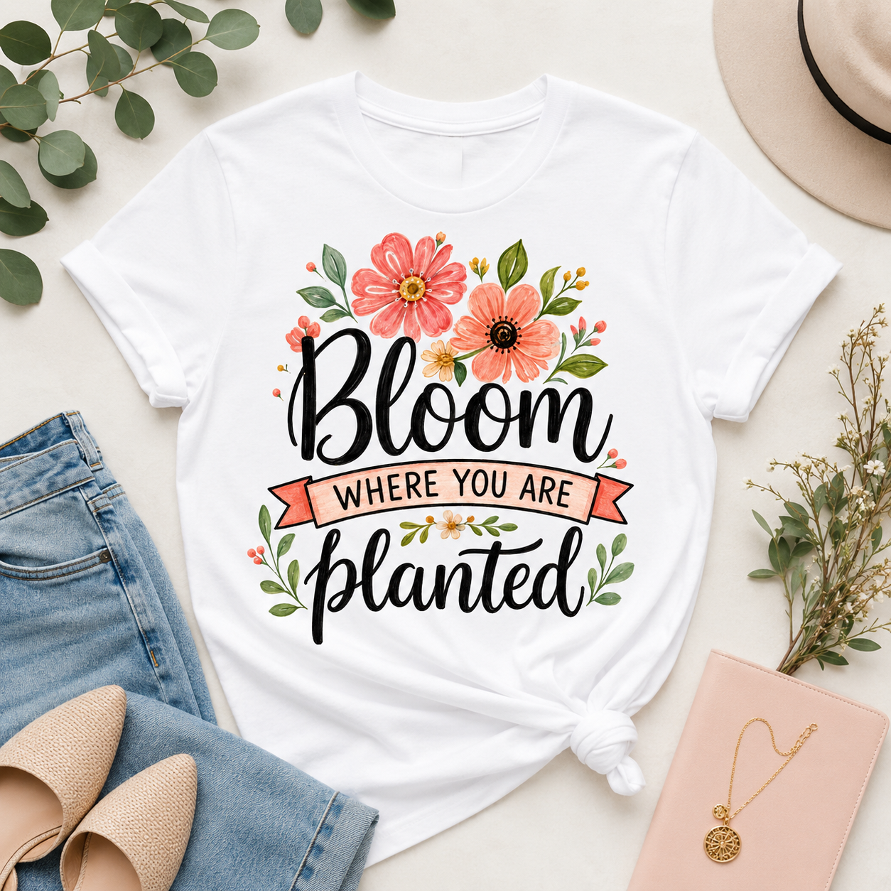 Bloom Where You Are Planted PNG | Floral Sublimation Design