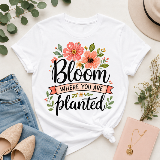 Bloom Where You Are Planted PNG | Floral Sublimation Design