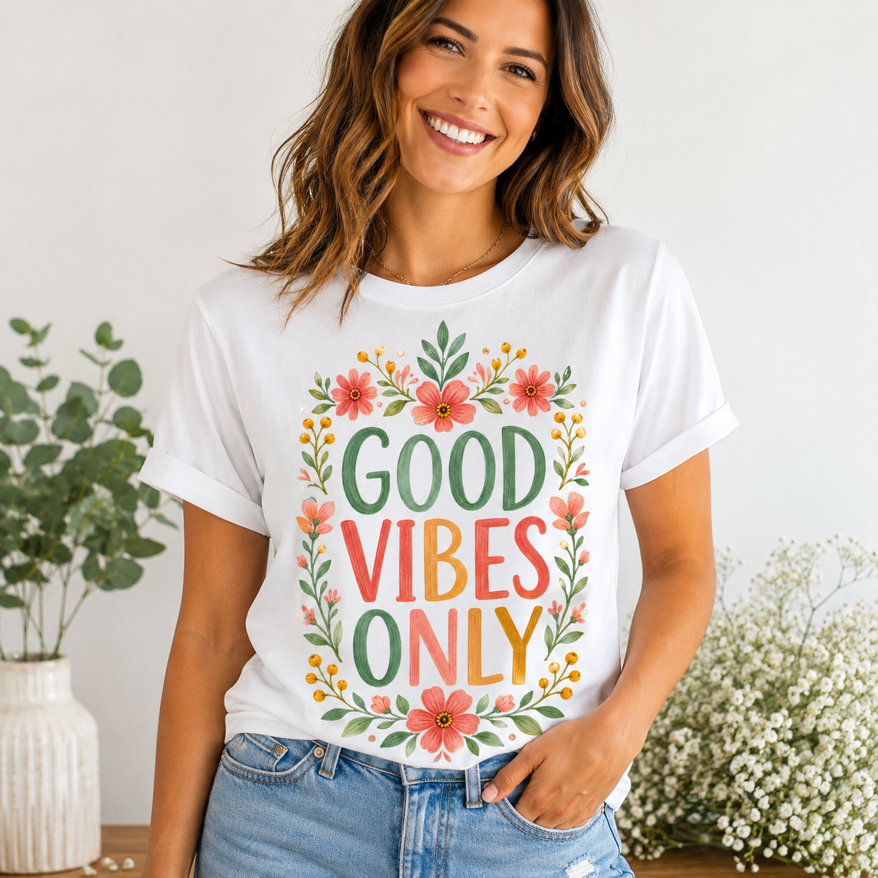 Good Vibes Only PNG | Floral Inspirational Sublimation Design
