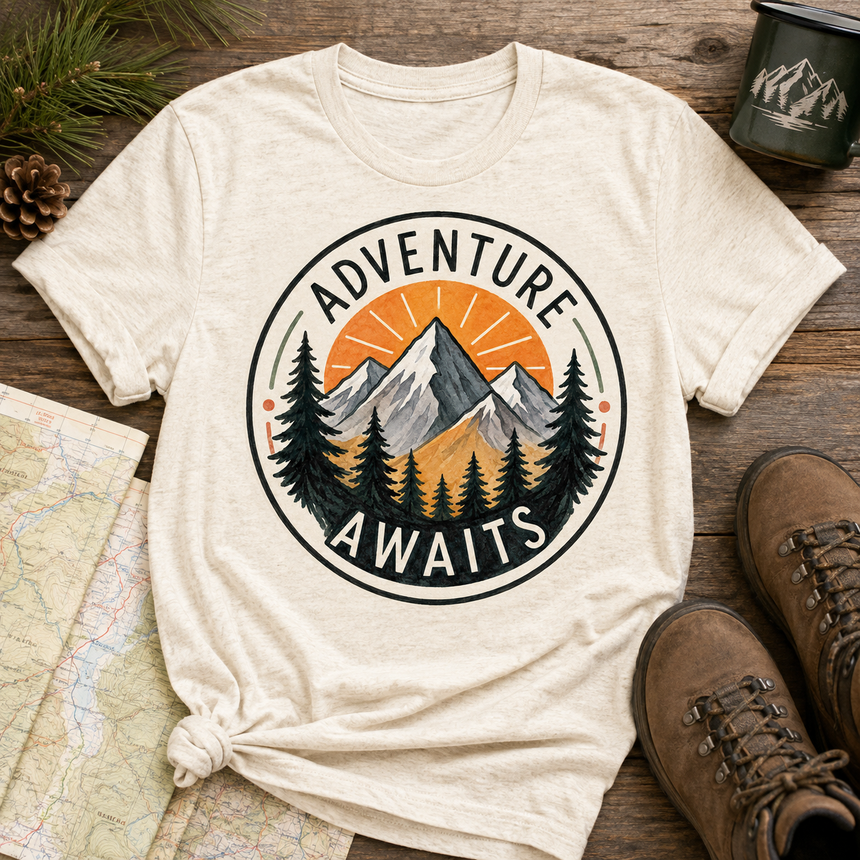 Adventure Awaits PNG | Mountain Outdoor Sublimation Design