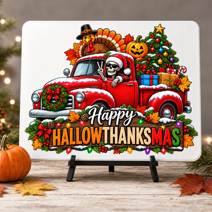 Happy Hallowthanksmas PNG | Skeleton Truck Sublimation Design
