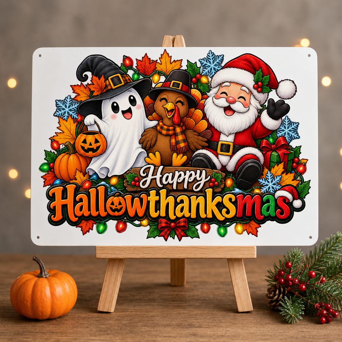 Happy Hallowthanksmas PNG | Ghost Turkey Santa Sublimation Design - JenCraft Designs