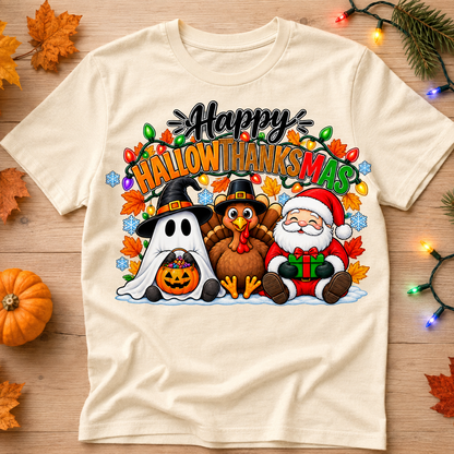 Happy Hallowthanksmas PNG | Ghost Turkey Santa Sitting Sublimation Design