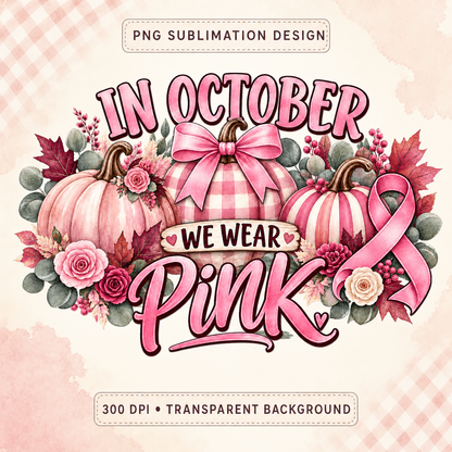 In October We Wear Pink PNG | Breast Cancer Awareness Sublimation