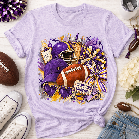 Game Time Admit One PNG | Purple Gold Football Sublimation