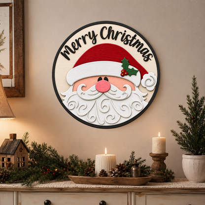 Santa Claus Christmas Door Hanger SVG | Layered Laser Cut Sign SVG EPS DXF PNG