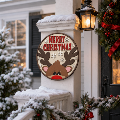 Christmas Reindeer Door Hanger SVG | Layered Laser Cut Sign
