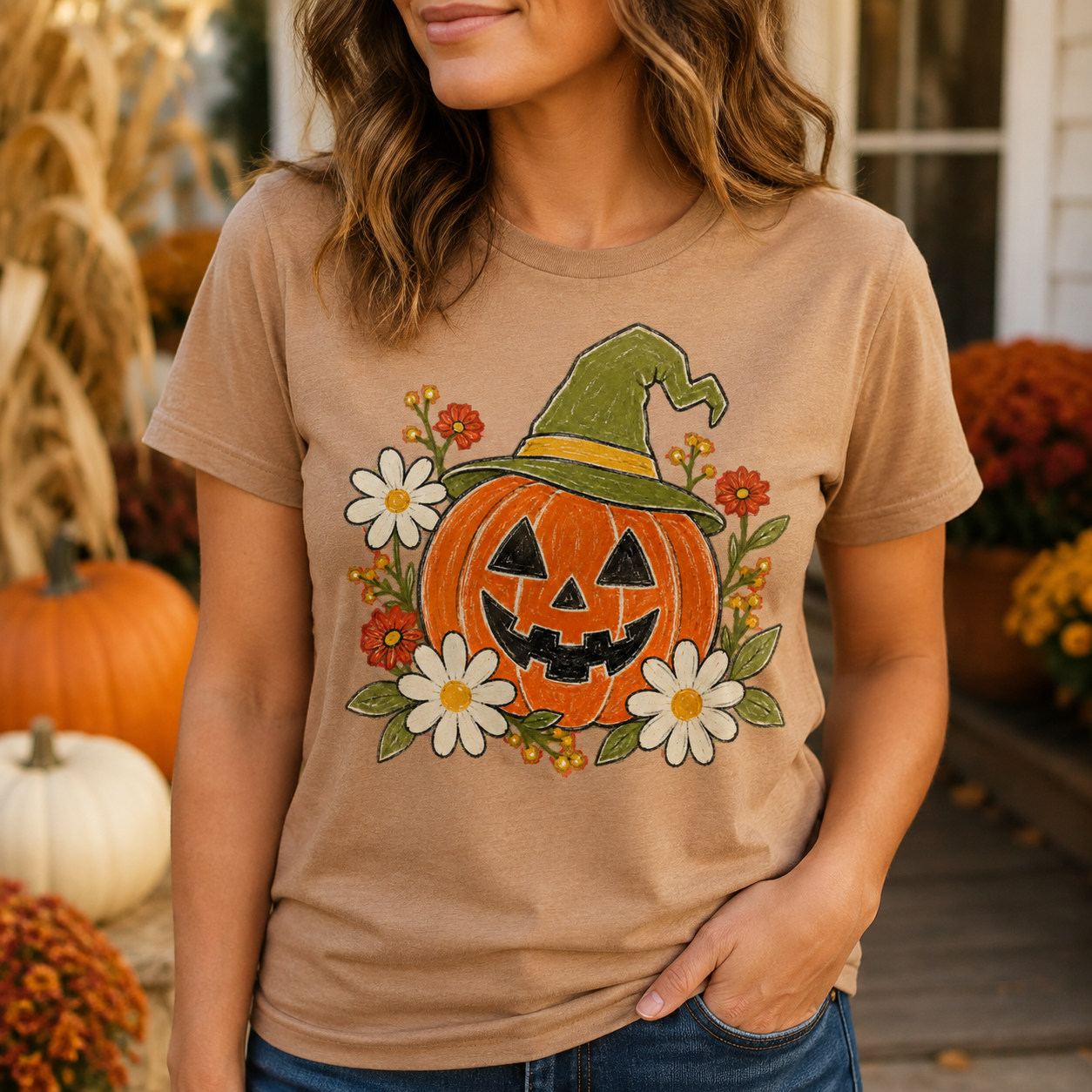 Witch Hat Floral Jack O Lantern PNG Sublimation Design