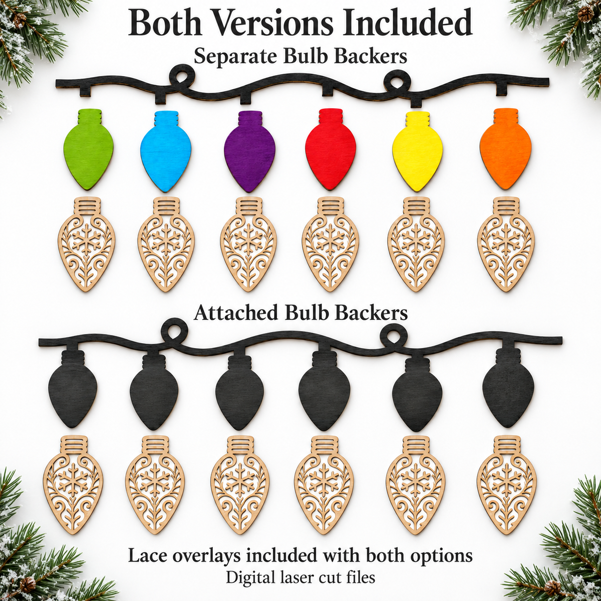 Christmas Light Bulb Garland SVG | Layered Snowflake Laser Cut
