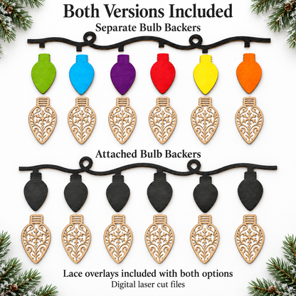 Christmas Light Bulb Garland SVG | Layered Snowflake Laser Cut