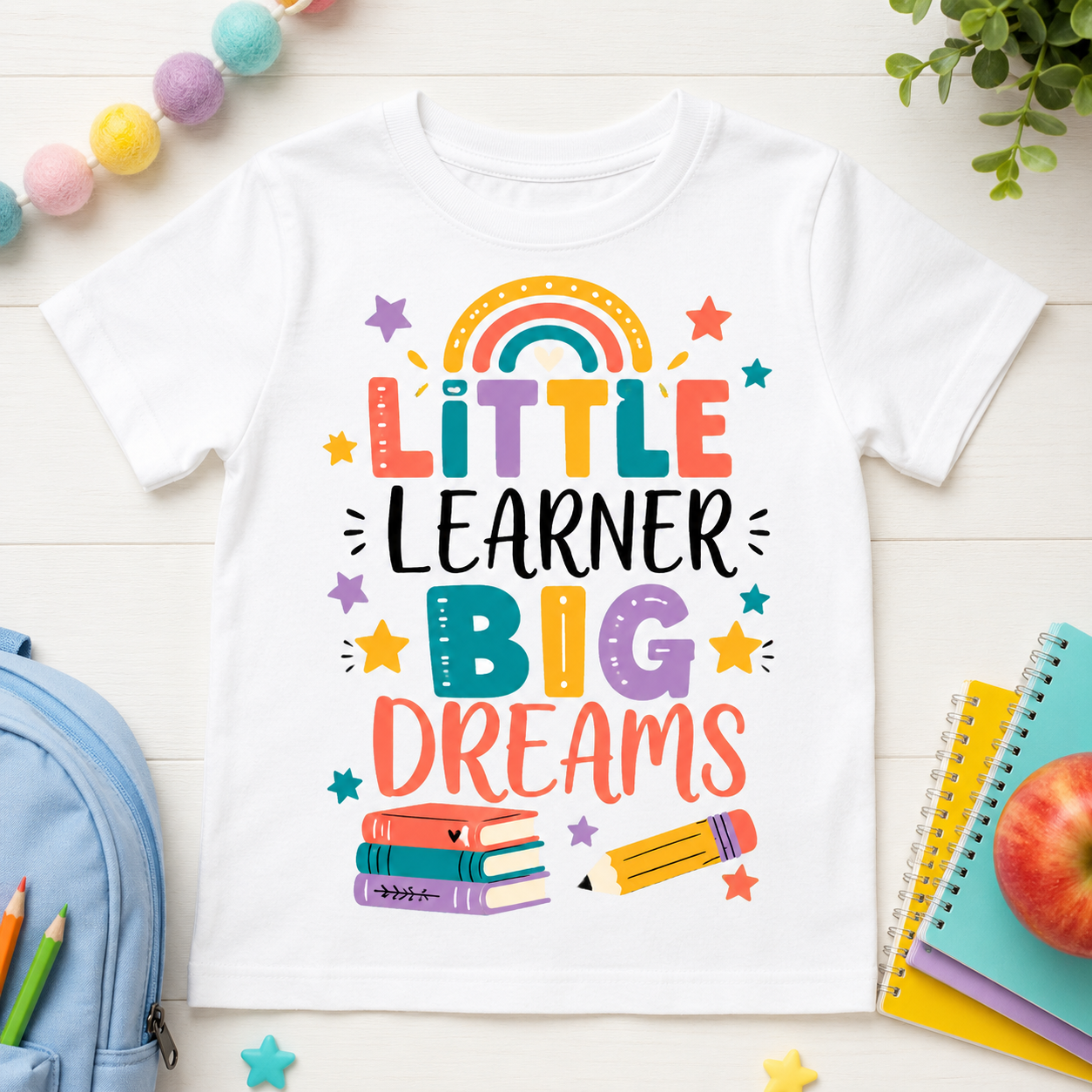 Little Learner Big Dreams back to school sublimation PNG kids shirt design – JenCraft Designs digital download