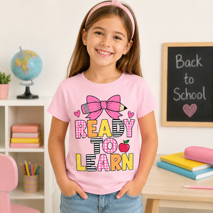 Ready to Learn bow back to school sublimation PNG girls shirt design – JenCraft Designs digital download