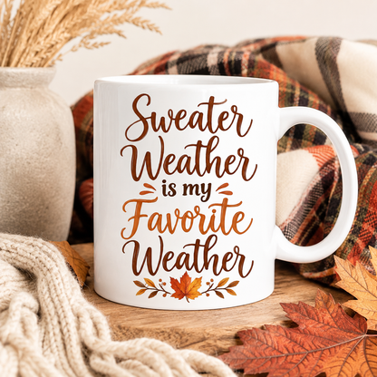 Sweater Weather is my Favorite Weather fall sublimation PNG mug design – JenCraft Designs digital download