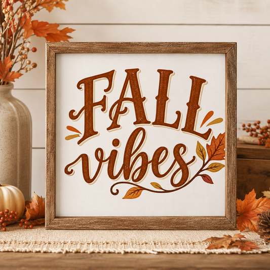 Fall Vibes autumn sublimation PNG sign design – JenCraft Designs digital download